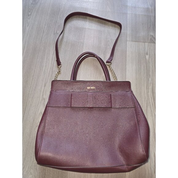 Nine West Mireya Satchel Burgundy Handbag With Bow Detail & Chain Strap - Picture 1 of 11